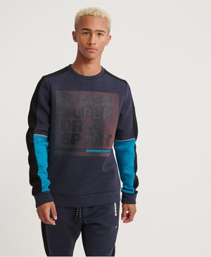 Superdry Gym Tech Colour Block Crew Férfi Pulóver Sötétkék/Világos Türkiz | FXTCK9068